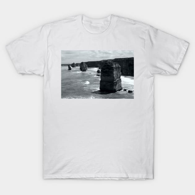 The Twelve Apostles in Black and White T-Shirt by JohnDalkin